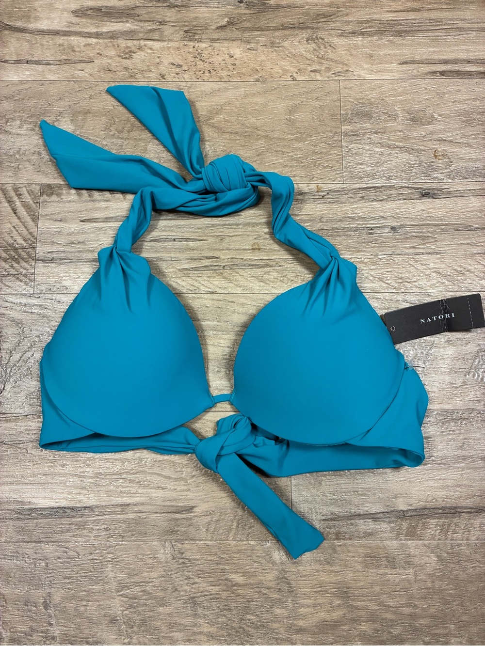 NWTs Natori Halter Tie Push Up Bikini Swim Top Mongolian Blue